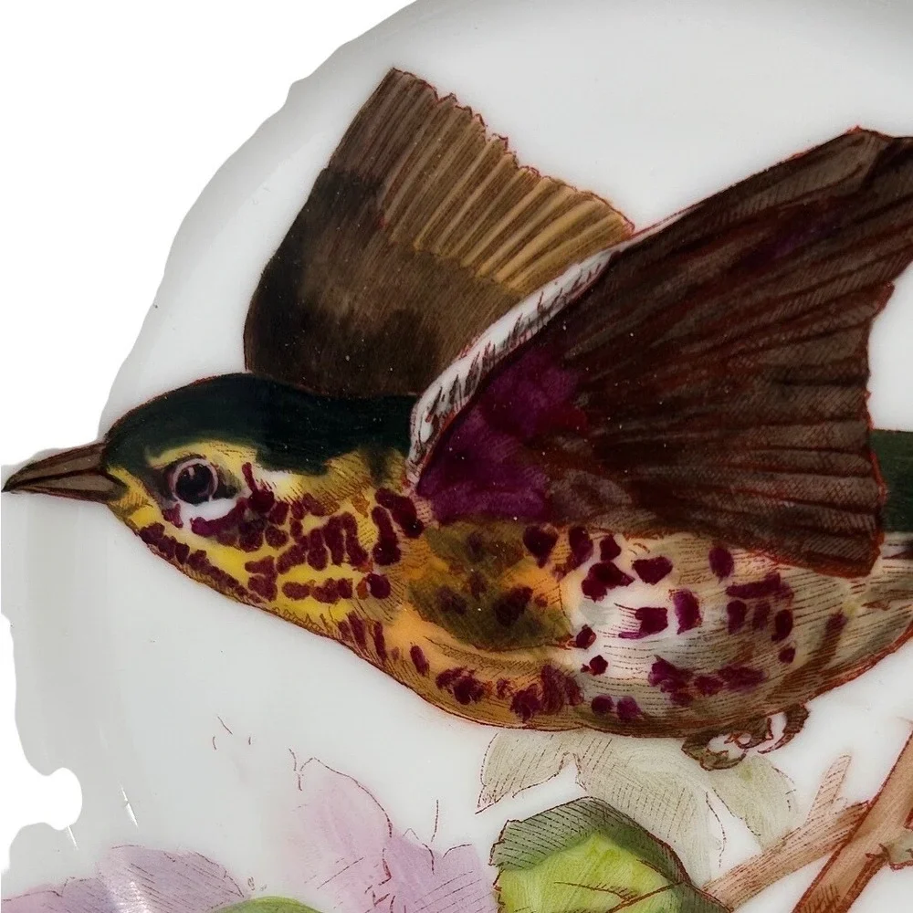 Antique Hand Painted Bird Porcelain Hache Pepin‎ Plate Scalloped Gold Rim 8.5